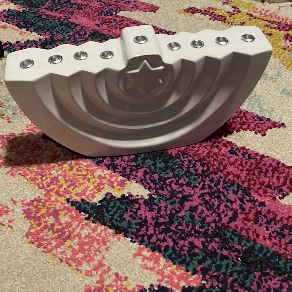 White ceramic rainbow star menorah NEW